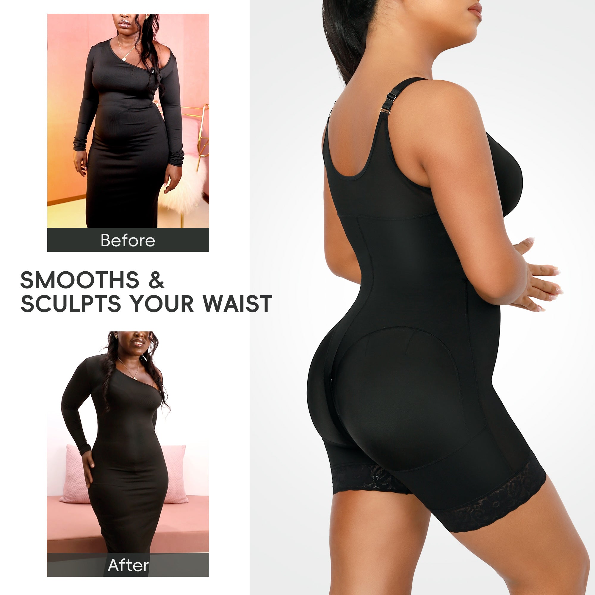 QOU Fajas shapewear Tummy Control Butt Lifting Shaper with Zipper Crotch and Adjustable Straps