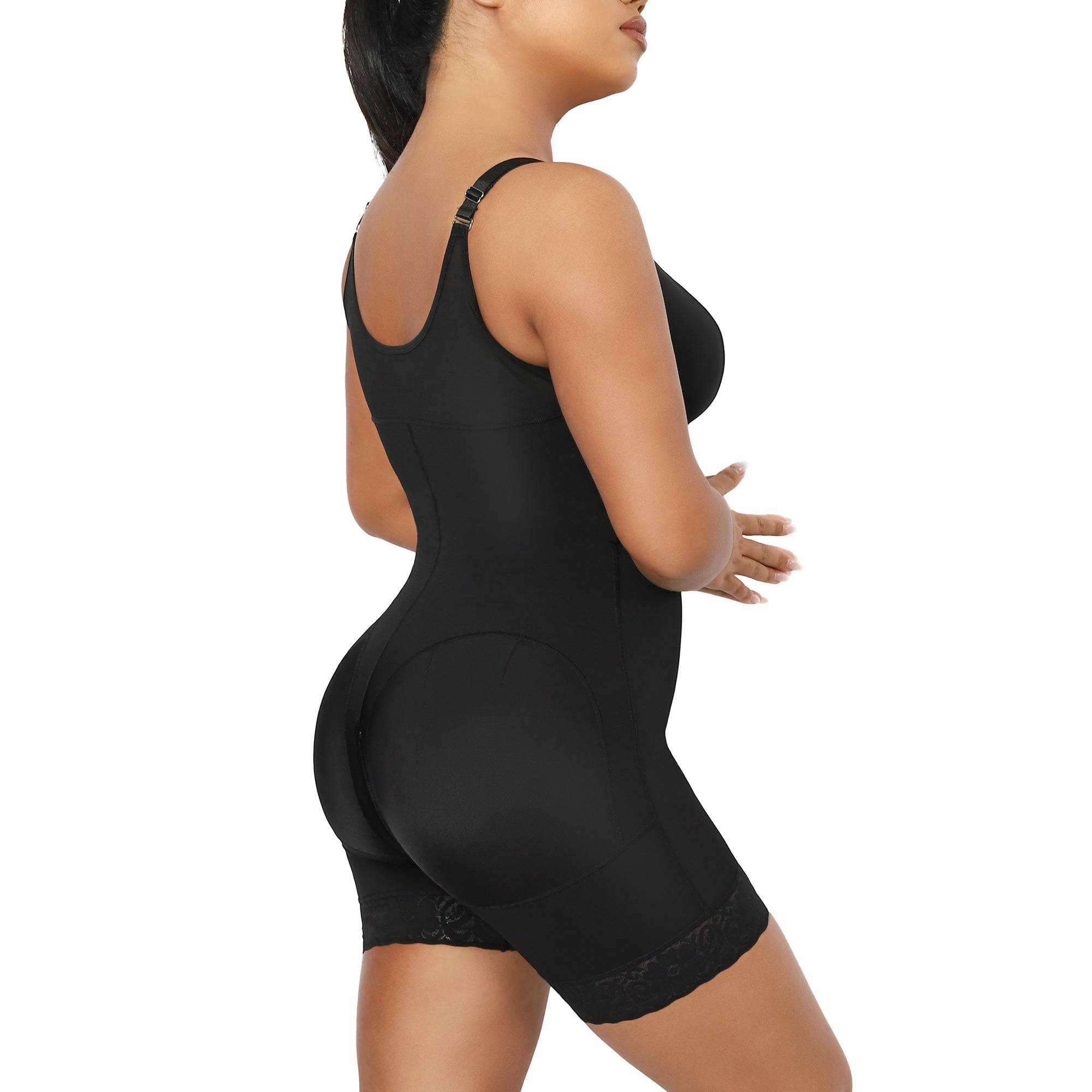 QOU Fajas shapewear Tummy Control Butt Lifting Shaper with Zipper Crotch and Adjustable Straps