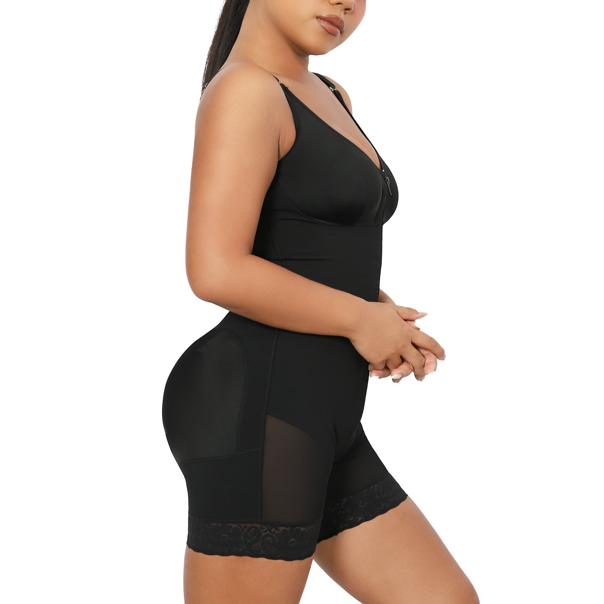 QOU Fajas shapewear Tummy Control Butt Lifting Shaper with Zipper Crotch and Adjustable Straps