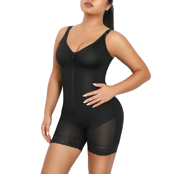 QOU Fajas shapewear Tummy Control Butt Lifting Shaper with Zipper Crotch and Adjustable Straps