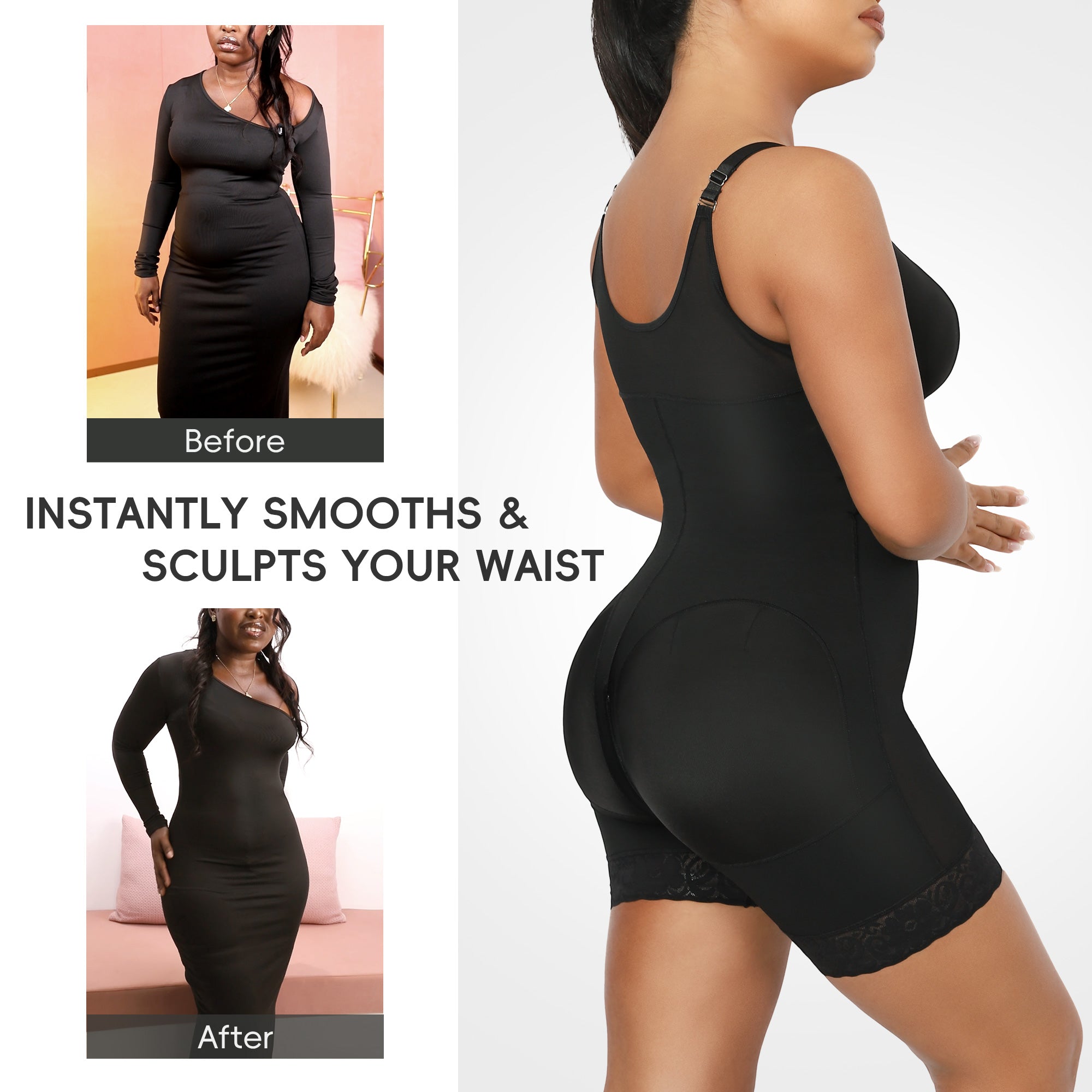 QOU Fajas shapewear Tummy Control Butt Lifting Shaper with Zipper Crotch and Adjustable Straps
