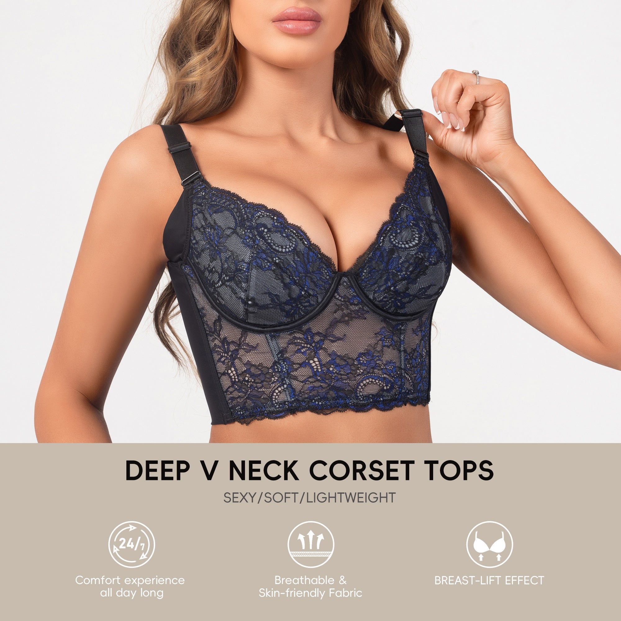 QOU Women's Push-Up Longline Lace Bra