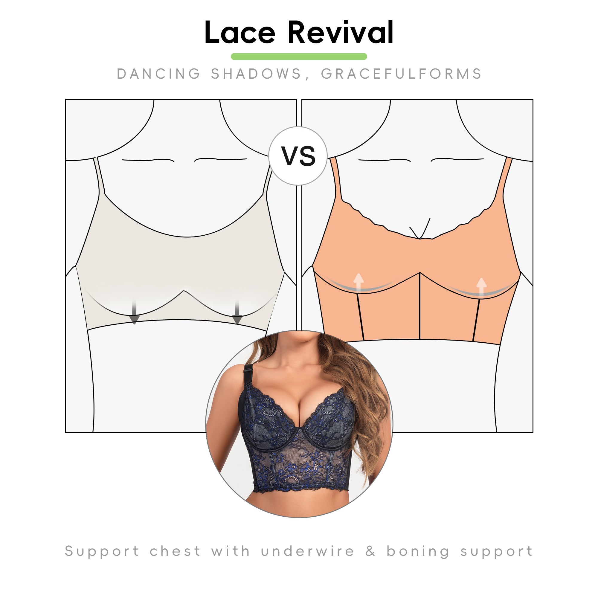 QOU Women's Push-Up Longline Lace Bra