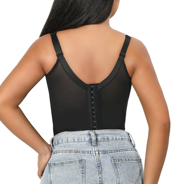 QOU Women's Black Lace Corset Bra