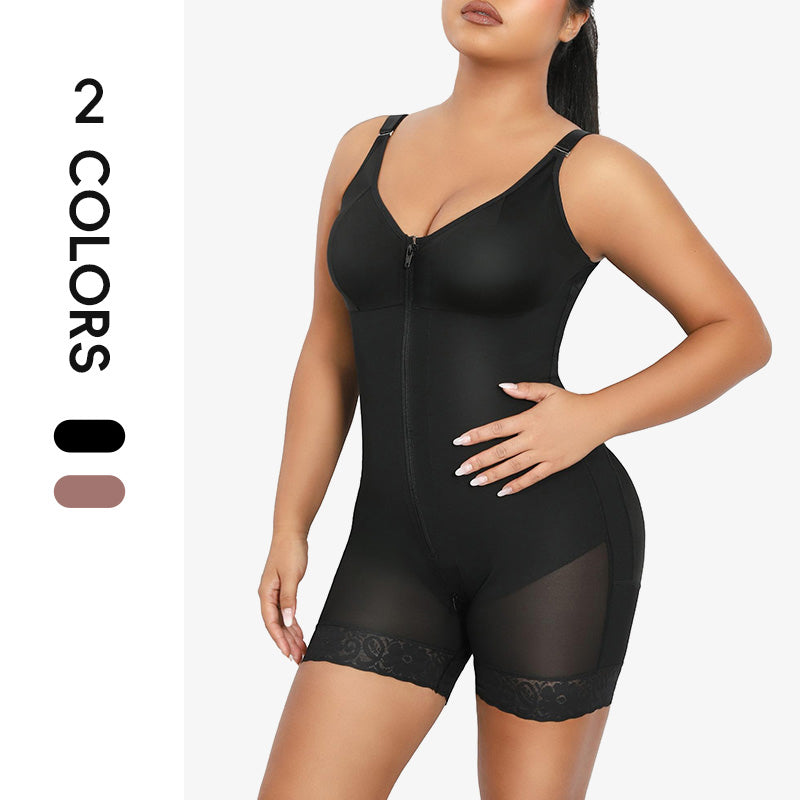 QOU Fajas shapewear Tummy Control Butt Lifting Shaper with Zipper Crotch and Adjustable Straps
